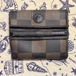 FENDI Checkerboard Bi-Fold Wallet in Brown and Black
